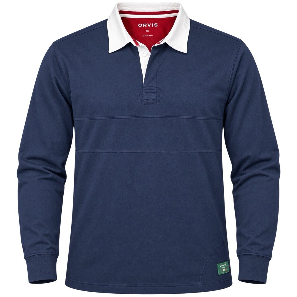 NEW Orvis Rugby Long Sleeve Polo Shirt Men's XL Heavyweight Cotton Navy
